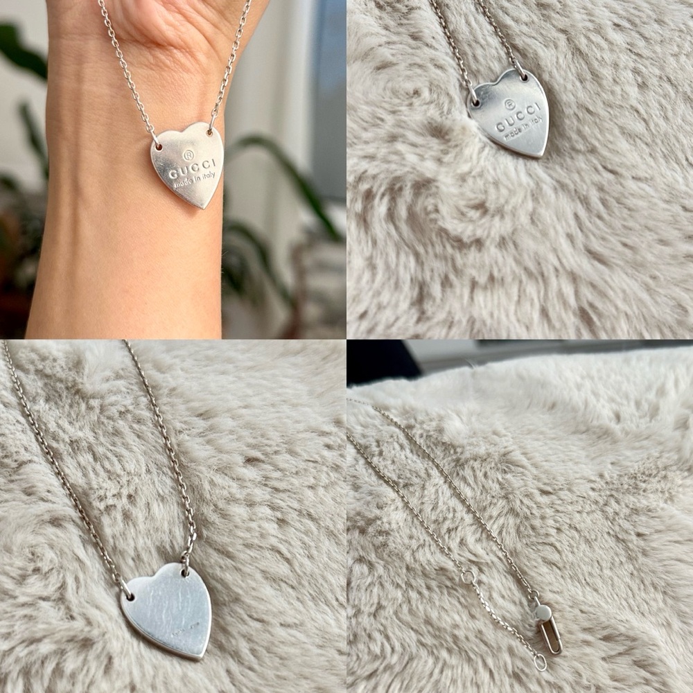 GUCCI Sterling Silver Heart Logo Tag Pendant Necklace